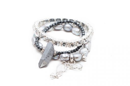 designer faceted hematite rock quartz crystal stretch bracelet