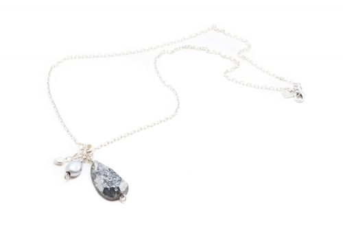 druzy quartz pearl sterling necklace