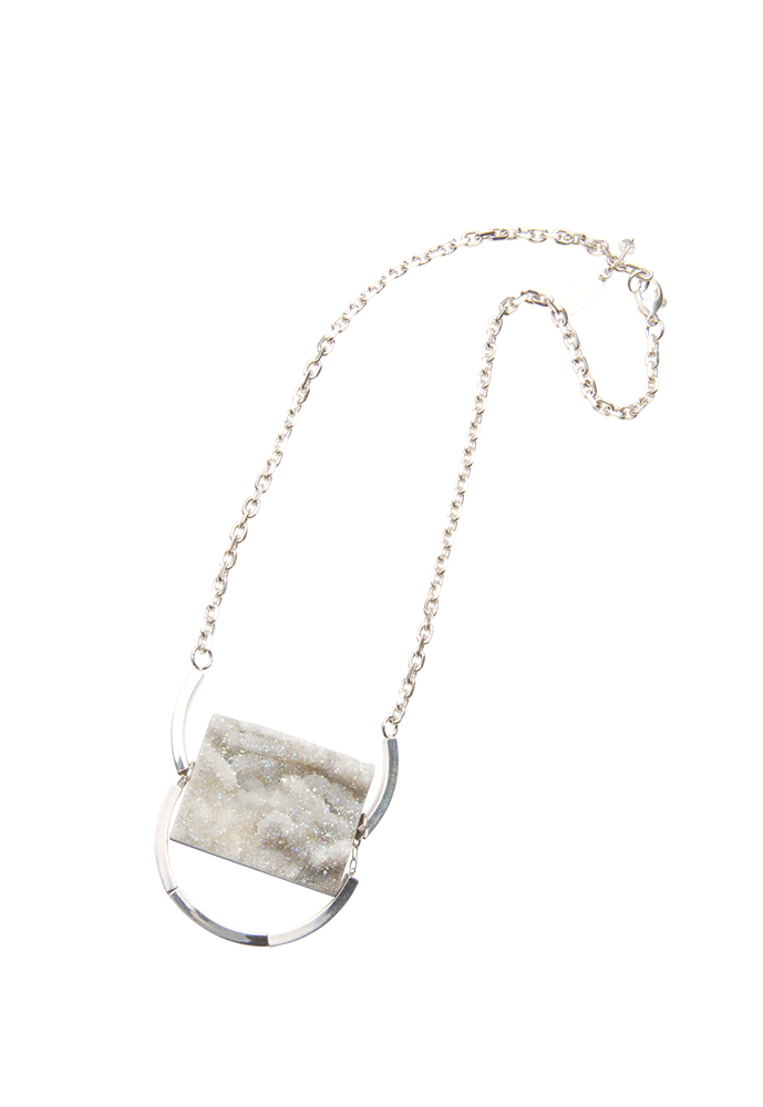 Black Druzy Quartz Necklace with Gold Trim for Energy Protection