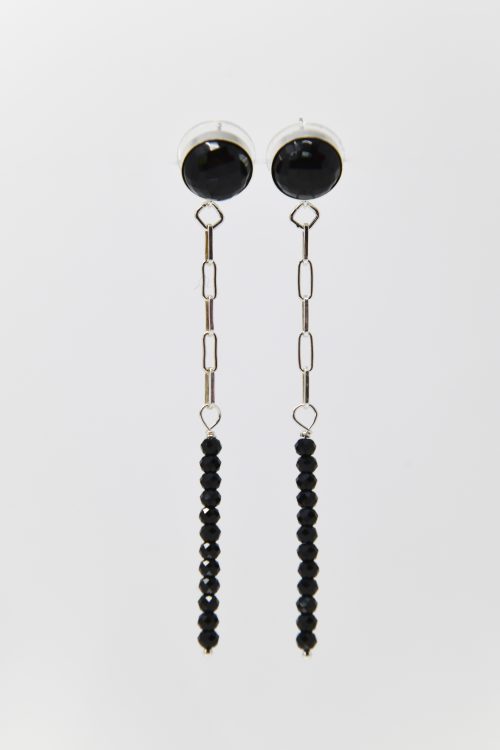 Black Onyx Sterling Drop Earring with Black Spinel