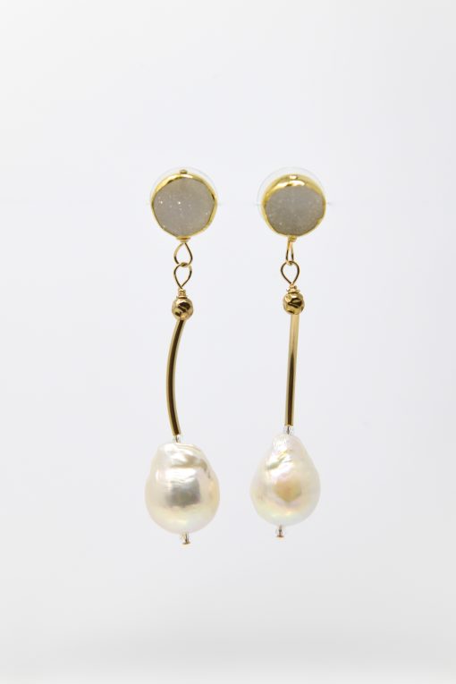 Druzy Freshwater Pearl Goldfill Oprah Earring by LULU | B™ Designs